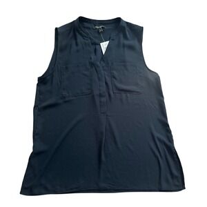 Banana Republic Navy Blue Sleeveless V-Neck Blouse with Pockets Size M